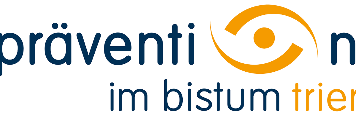 Man sieht den Text 'Prävention im Bistum Trier' zusammen mit einem grafischen Element, welches ein Punkt mit zwei umgebenden Linien ist