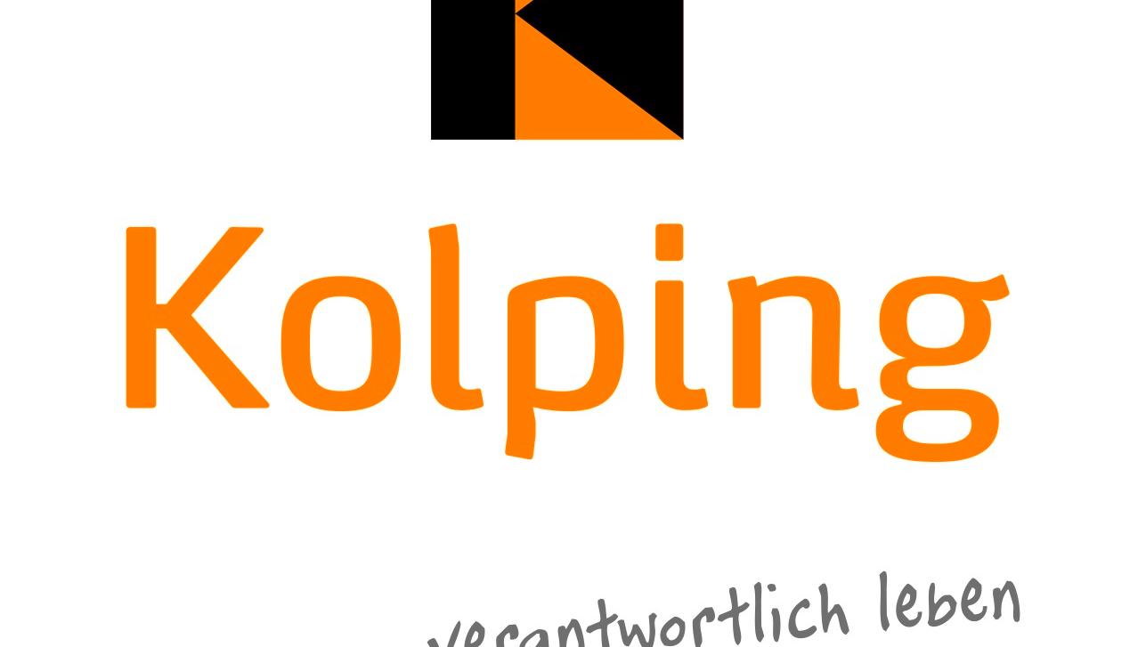 Man sieht ein schwarz-oranges K. Darunter der Text Kolping: verantwortlich leben, solidarisch handeln