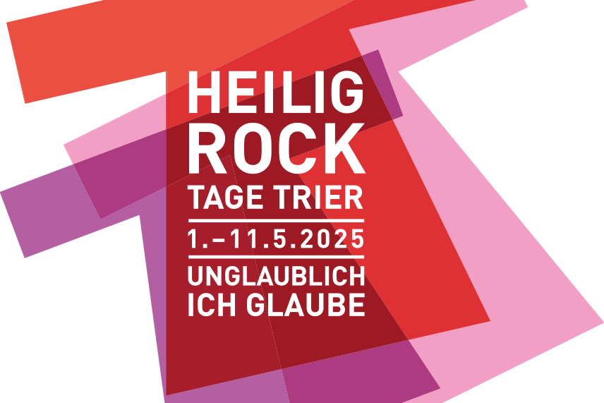 Man sieht verschiedenfarbige Umrisse des Heiligen Rocks. Darin der Text 'Heilig Rock Tage Trier. 1. - 11-5-2025. Unglaublich. Ich glaube'