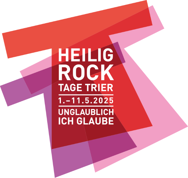Man sieht verschiedenfarbige Umrisse des Heiligen Rocks. Darin der Text 'Heilig Rock Tage Trier. 1. - 11-5-2025. Unglaublich. Ich glaube'