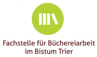 Man sieht einen grünen Punkt mit vier angedeuteten Büchern. Darunter der Text Fachstelle für Büchereiarbeit im Bistum Trier