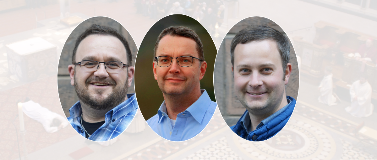 Man sieht die Portraits der drei neuen Diakone dazu der Text: 24. Juni 2023, das Bistum bekommt drei neue Ständige Diakone