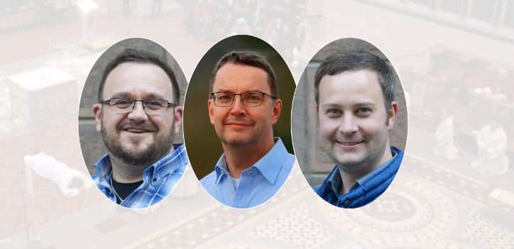 Man sieht die Portraits der drei neuen Diakone dazu der Text: 24. Juni 2023, das Bistum bekommt drei neue Ständige Diakone
